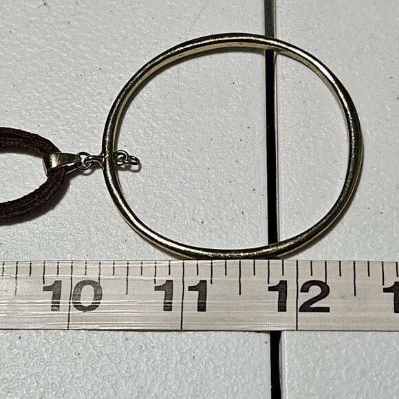 Boho Dual Tone Silver Gold Circle Pendant Leather Cord Necklace Minimalist Women - Picture 7 of 7